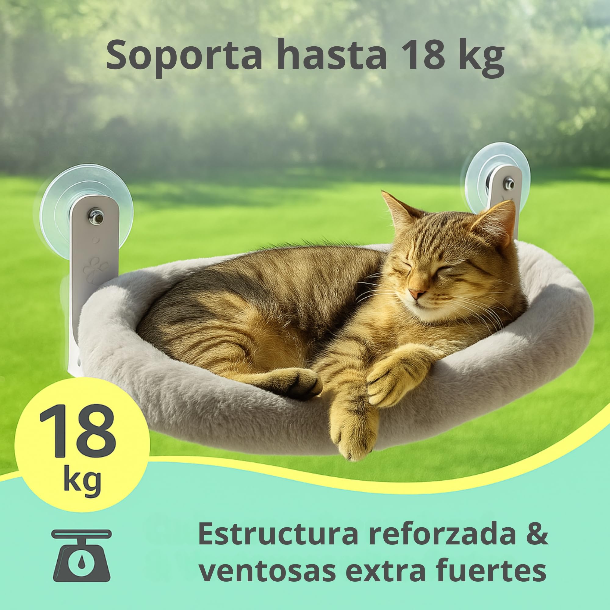 Hamaca Gato Ventana con Cojín Lavable y Ventosas Fuertes – Cama Gato Estable y Cómoda para Ventana, Hamaca para Gatos, Refugio Suave y Fresco para Gatos Felices