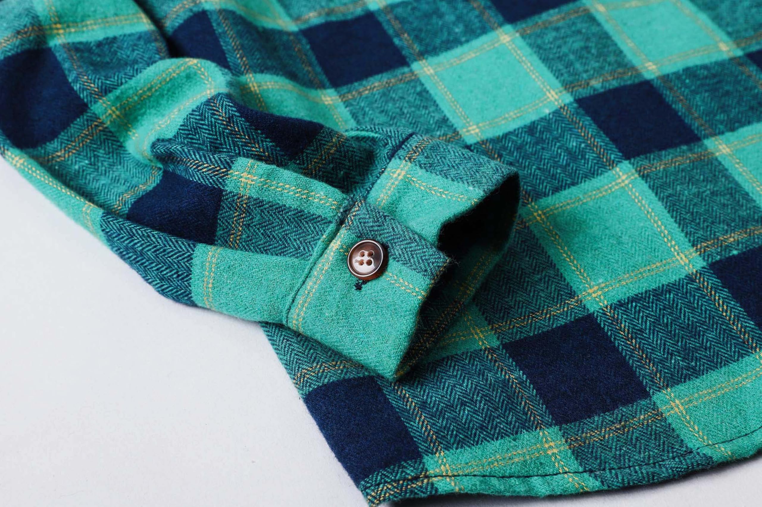 Cromoncent Camisa de manga larga de franela a cuadros con botones para hombre, Verde azulado, azul marin, 2-3 años