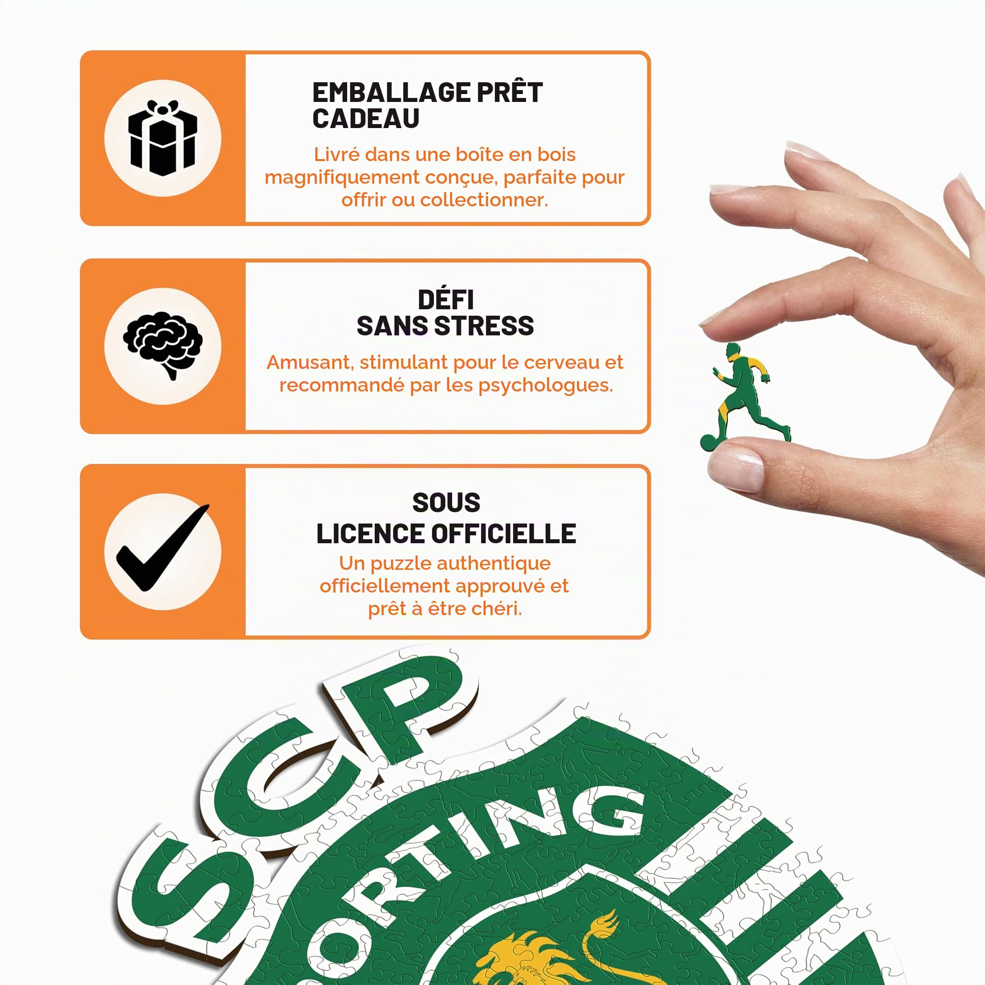 Iconic Puzzles - Sporting CP, Logo, Puzzle en Bois sous Licence Officielle, 100% Durable, Cadeau pour Adultes et Enfants, Taille S, 150 pièces