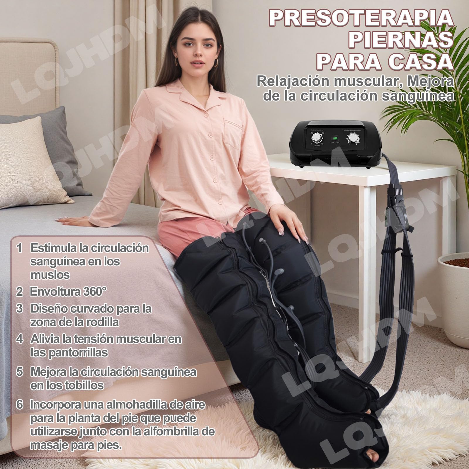 Presoterapia Piernas y Abdomen, Maquina Botas Presoterapia Profesional Para Casa, 6 Camaras Masajeador Botas, 0-30 Min, 30-240 Mmhg Ajustables (Black Piernas+abdomen+brazos, XL)