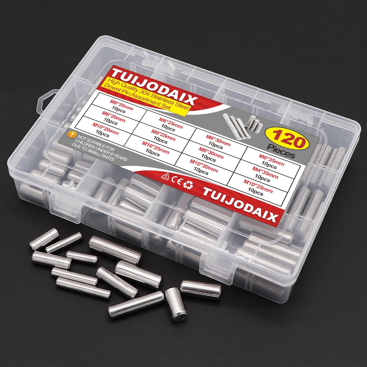 120Pcs 12 Kinds M6 M8 M10 304 Stainless Steel Dowel Pin Cylindrical Shelf Support Peg Pin Rod Fasten Elements Assortment Kit