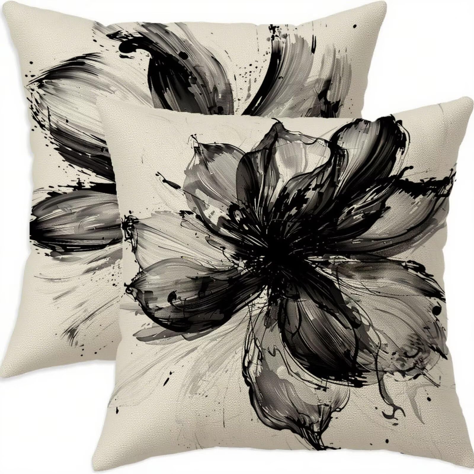 Housse coussin 70x70cm noir en lin double face imperméable premium