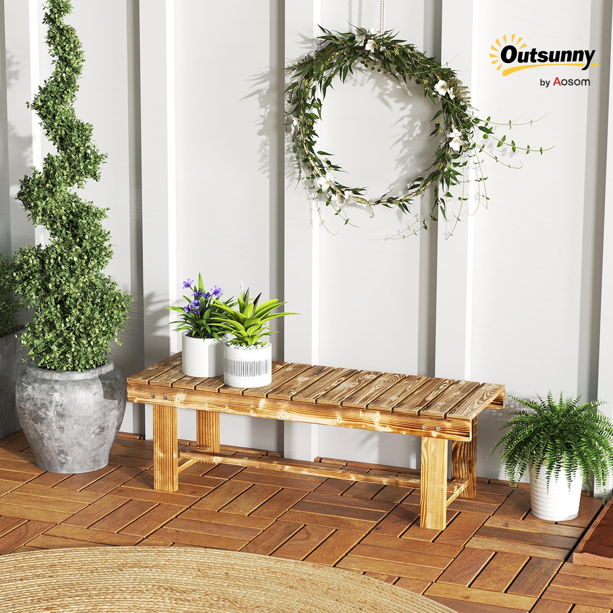 Outsunny Banco de jardín de 2 plazas de Madera, Resistente a la Intemperie, Muebles de jardín con Pintura Resistente al Agua, Banco de Parque, soporta 250 kg, Banco de Madera para balcón, terraza