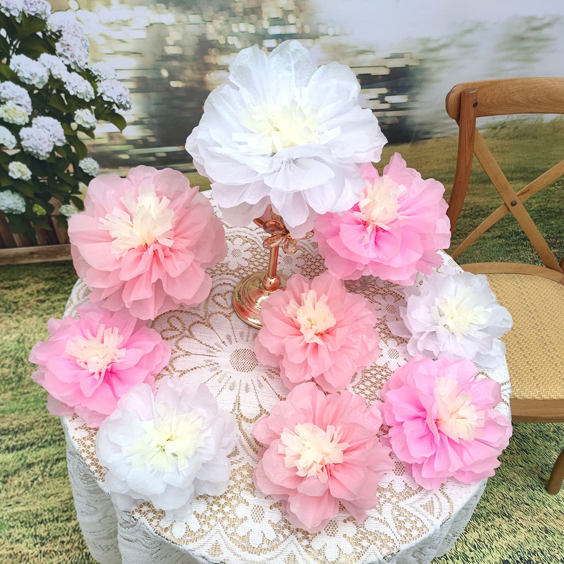 8-Pack 11 Inch Tissue Paper Flowers - Blush, Peach, White & Cream Pom Poms For Wedding Decor