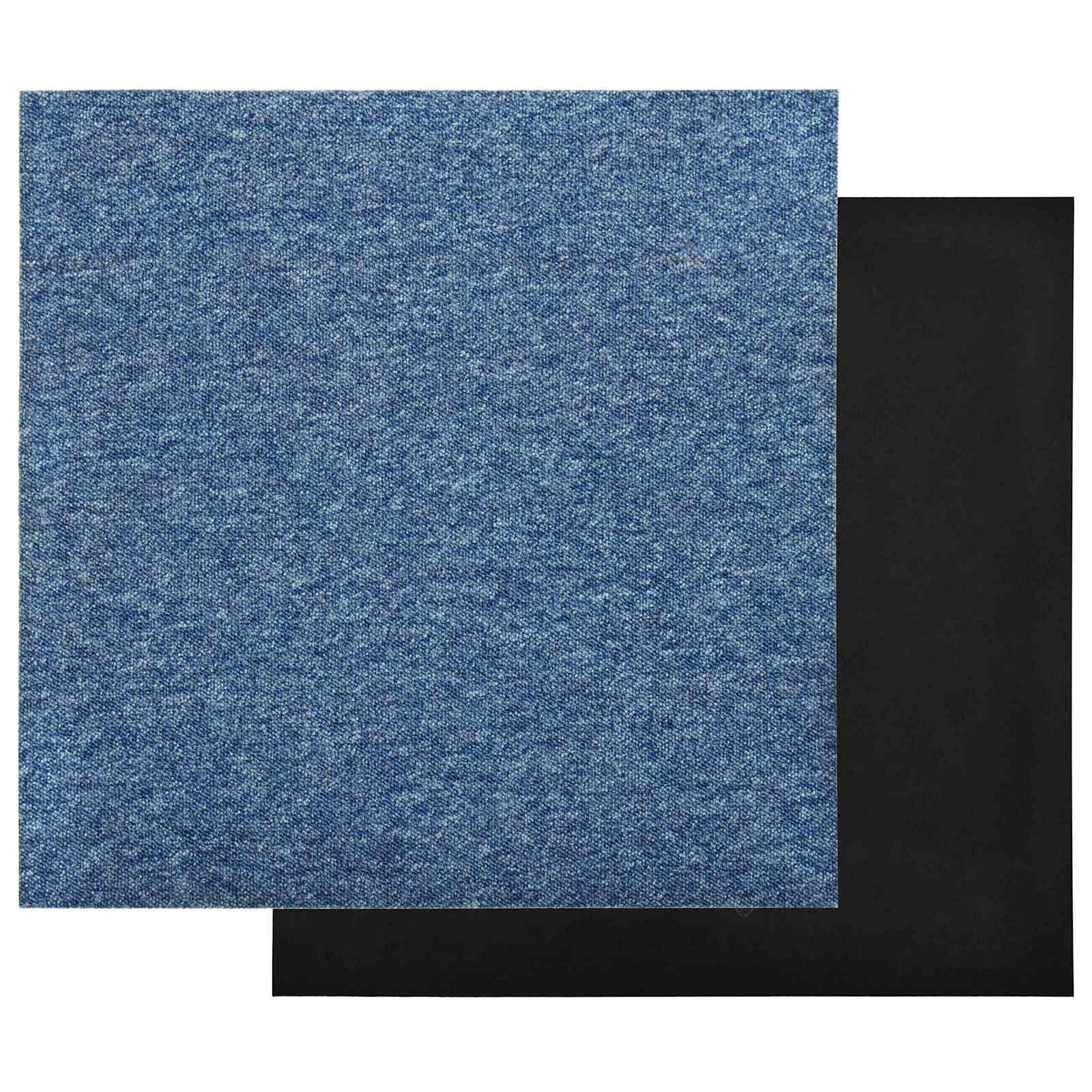 20er Set Teppichfliesen Blau 50x50 cm, Modulare Bodenfliesen aus Polypropylen für Innenbereich, Quadratischer Teppichboden für Büro und Wohnbereich, 5 m² Gesamtfläche