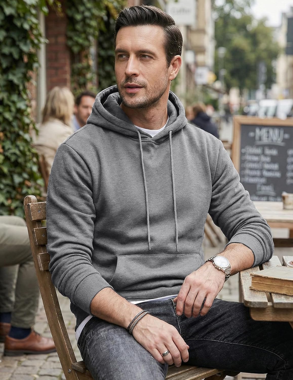 JMIERR Mens Casual Cotton Hooded Collar Drawstring Hoodies Pullover Sweatshirts Casual Long Sleeve Shirts