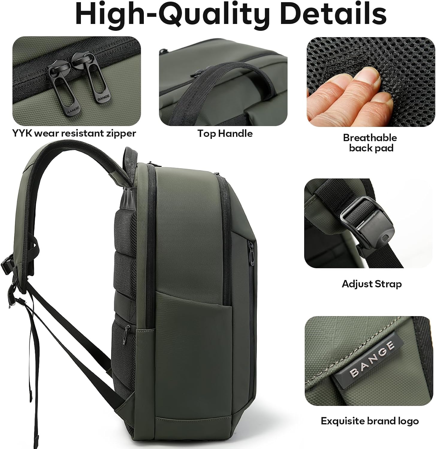 BANGE Business Smart Backpack for Men and Women,can holds 15.6 Inches Laptop Backpack, Waterproof Commute Work Travel Backpack, Flight Carry-On (green) - Image 6