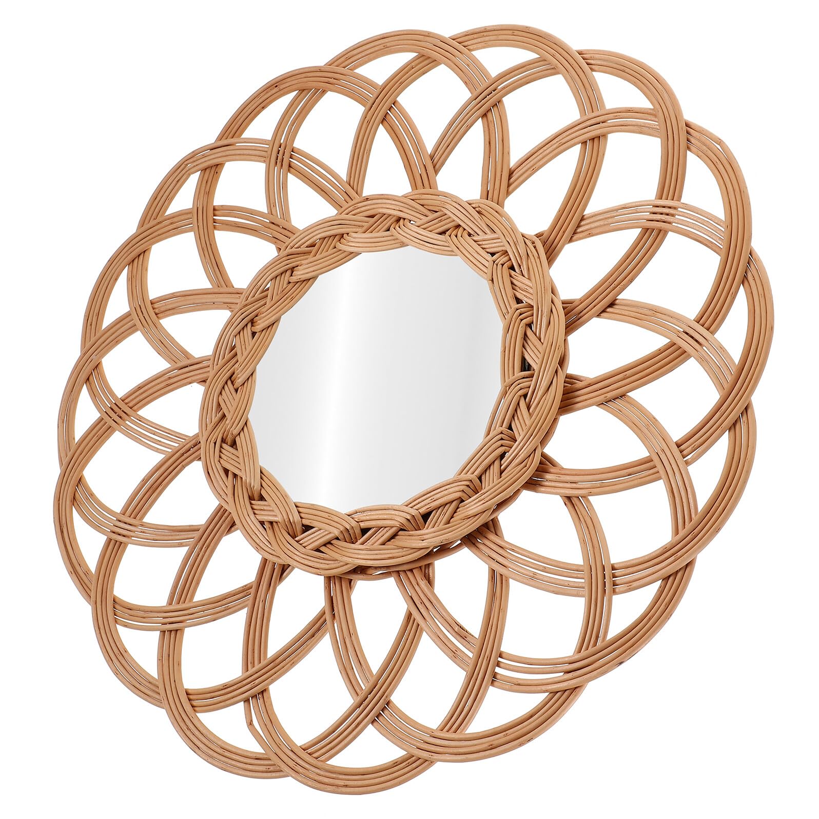 Miroir mural en osier tissé – Décoration chic à suspendre pour salon, chambre d'enfant, chambre à coucher – Accent décoratif rond élégant