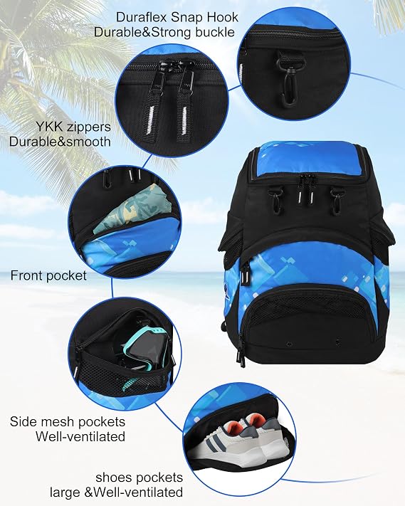 45L Swim Backpack for Gear - Oversized Equipment Bag with Shoe Compartment & Mesh Pockets, Team Sports Backpack for Swimmers
