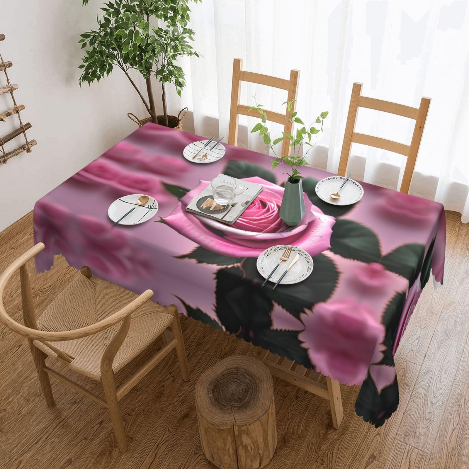 HLBSDM Pinks and Rose Print Rectangle Washable Tablecloth Decorative Table Cover for Dining Table Buffet Parties