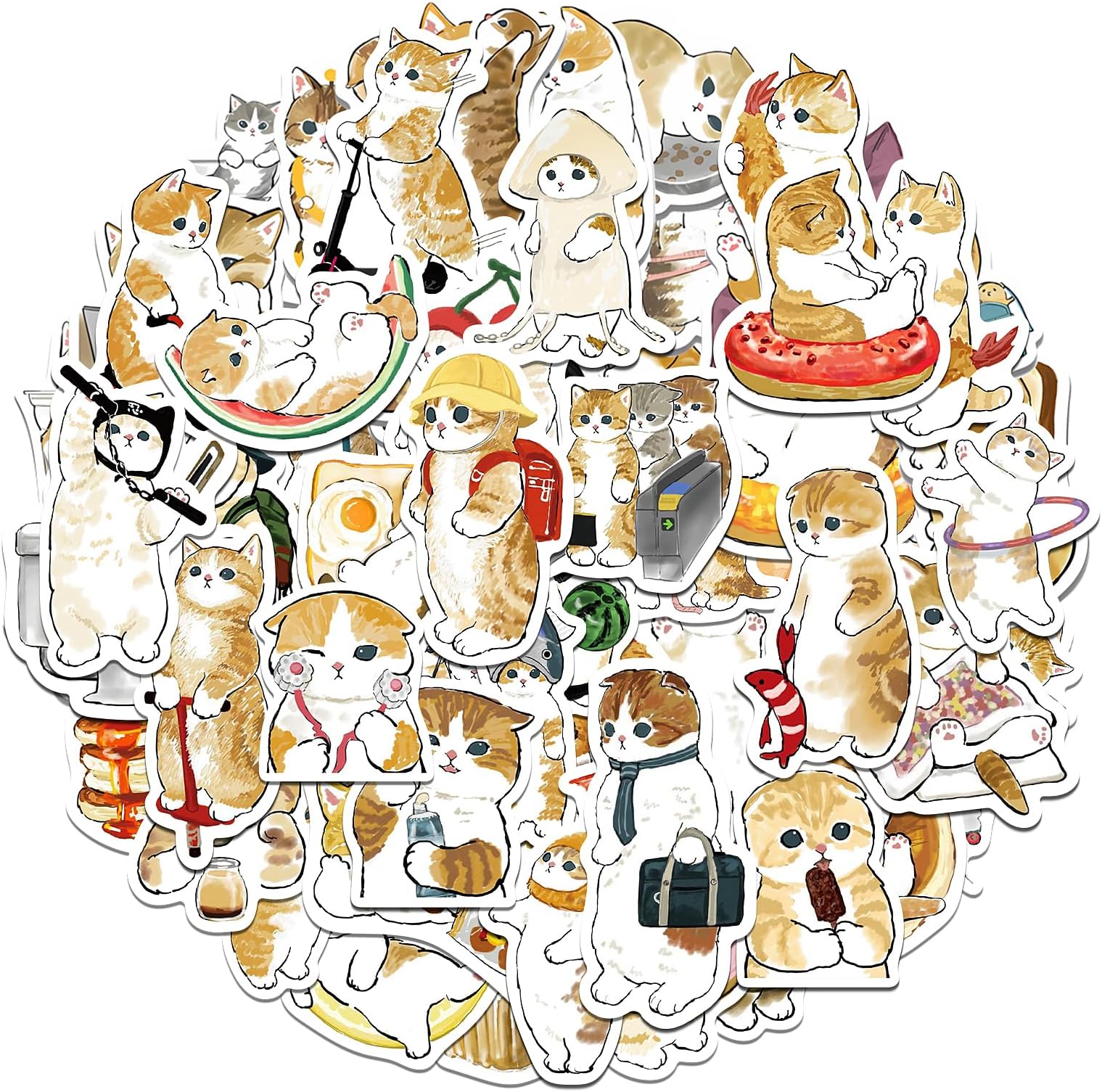 Amaxiu 64PCS Funny Cat Stickers, Vinyl Waterproof Cute Decals Kawaii Stickers DIY Decorative Stickers for Water Bottle Laptop Phone Luggage Skateboard