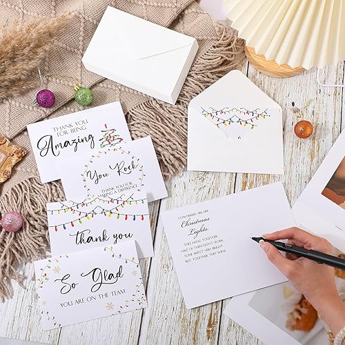 Miniatura 6 de 48 juegos de tarjetas de agradecimiento a los empleados con sobres y calcomanías, tarjetas de agradecimiento navideñas iluminadas para compañeros de