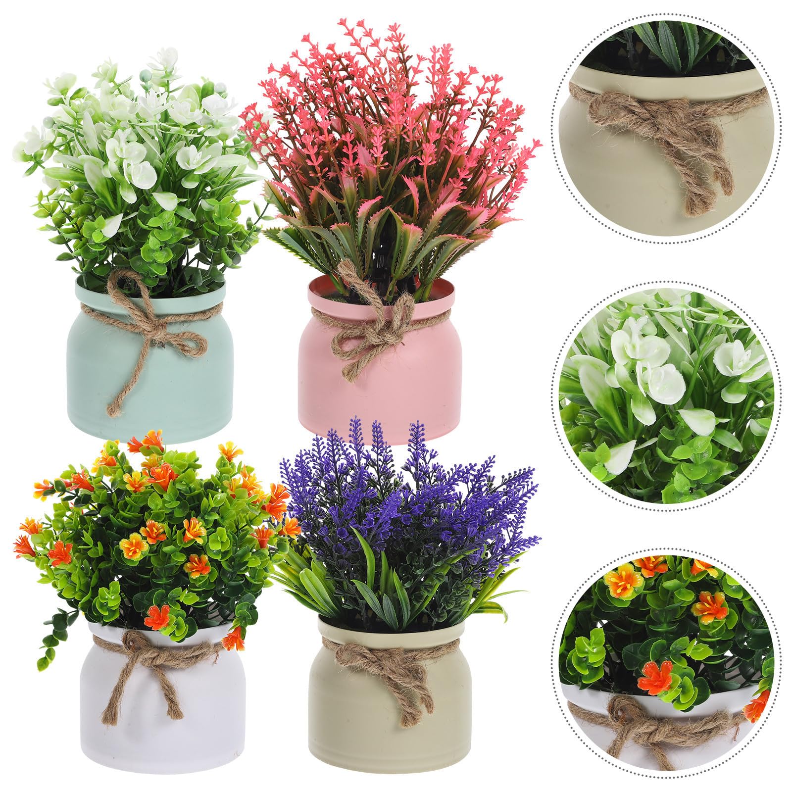 Piante Artificiali senza Bisogno di Acqua in Plastica 4 Pezzi Piante Finte da Interno per Decorazione Scrivania e Scaffale Perfette per Casa e Ufficio