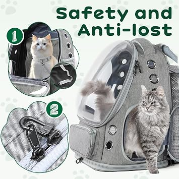 Expandable Cat Backpack with Window Dog Backpack Cat Backpack Large Cat Backpack with Inner Safety Lead and Pet Mat for Car Hiking Grey 42 x 32 x 24 - 57 cm
