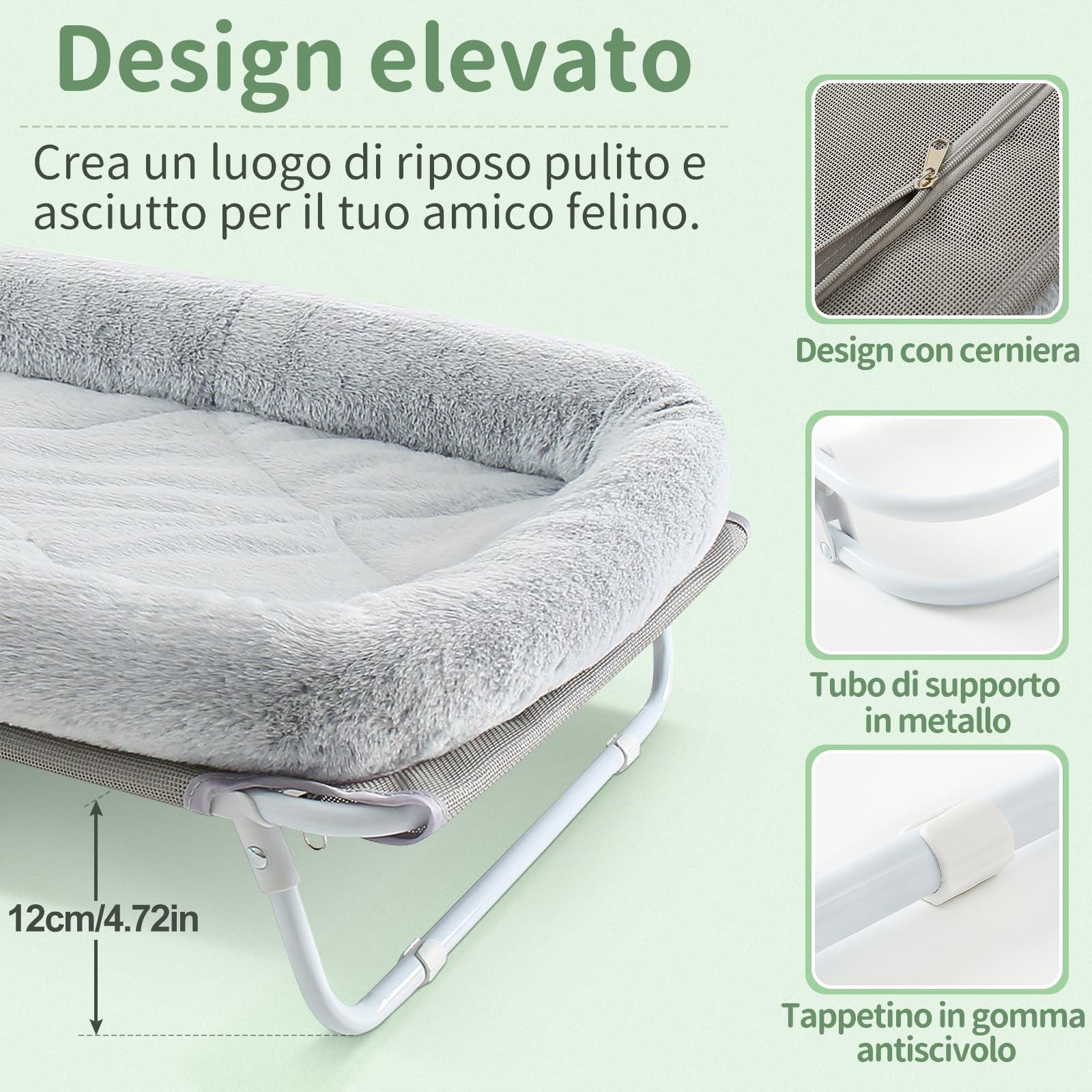 GUUSII HOME Amaca Per Gatti Lettino Gatto Elevato Cuccia Rialzata per Gatti e Cani di Piccola Taglia Animali Pavimento Amaca Gatto Sdraio per Interni Esterni Divanetto Patti 64X40X19cm(Grigio)