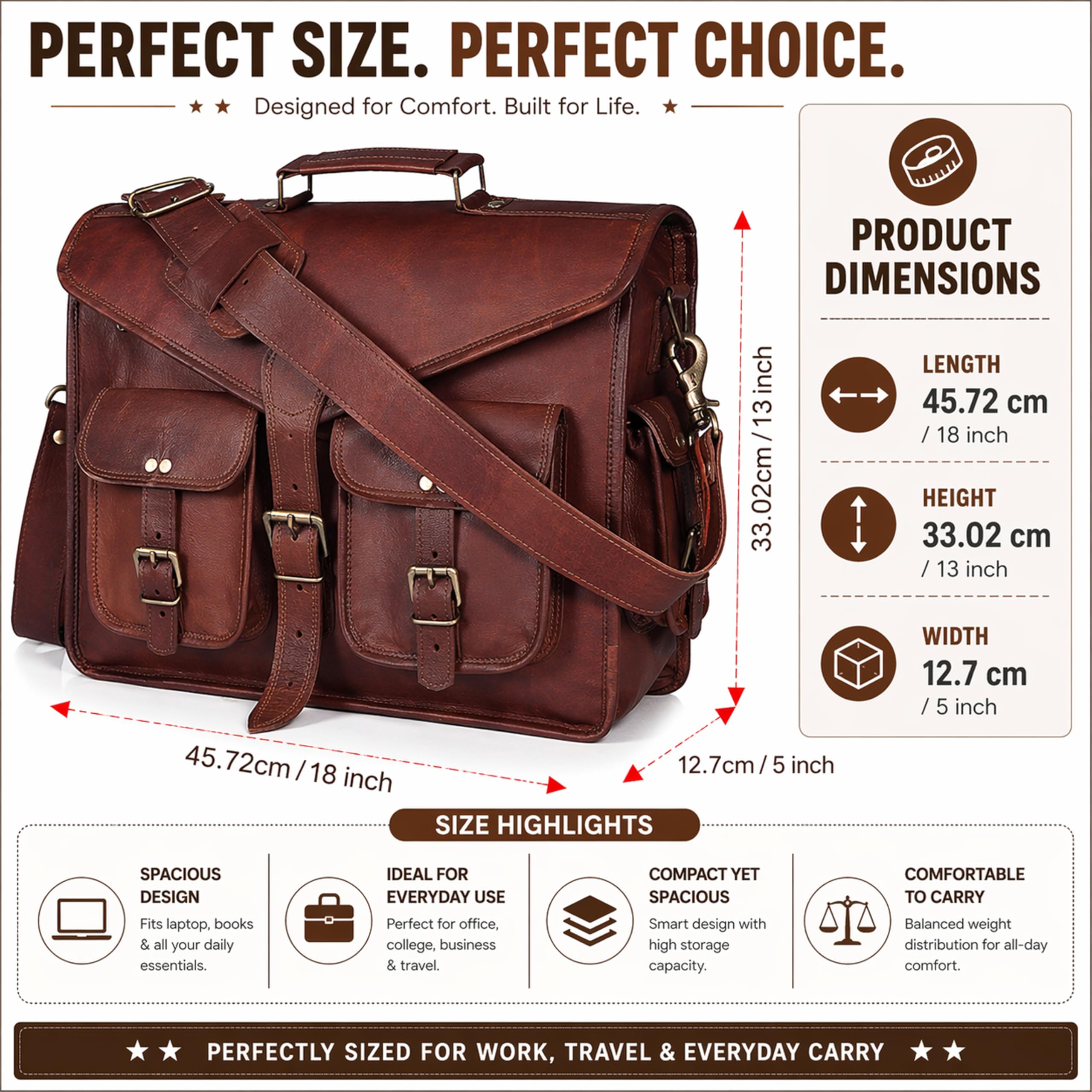 Bolso bandolera para portátil de 17.5 pulgadas, bolso de hombro de lona de cuero vintage, bolsas duraderas para computadora, maletines de negocios, bolsas de trabajo para hombres y mujeres, marrón, 18
