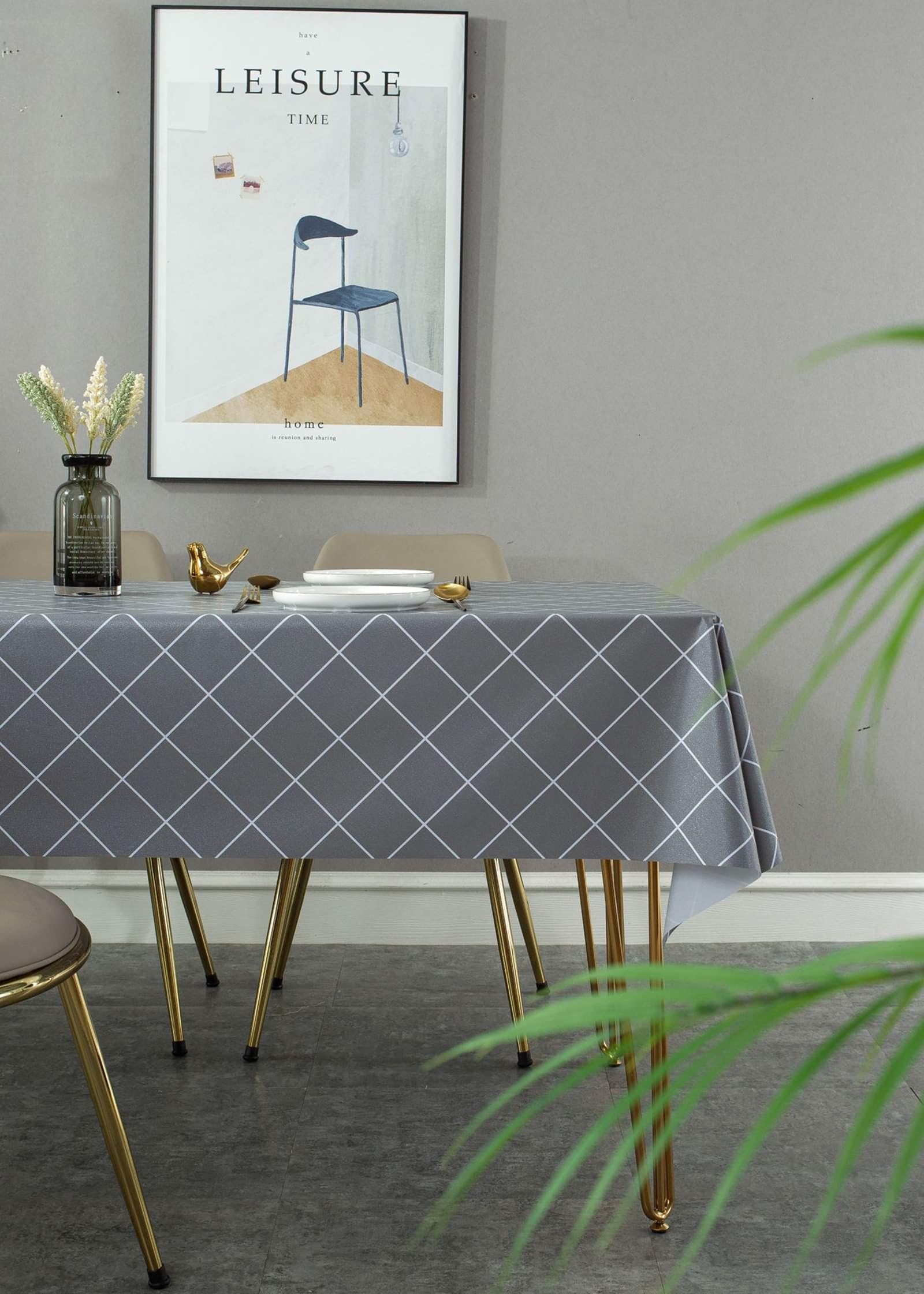 Wodoodporny prostokątny obrus z PCW, odporny na plamy, zmywalny, diamentowy wzór, idealny na imprezy, urodziny, wesela, szary, 140 x 260 cm