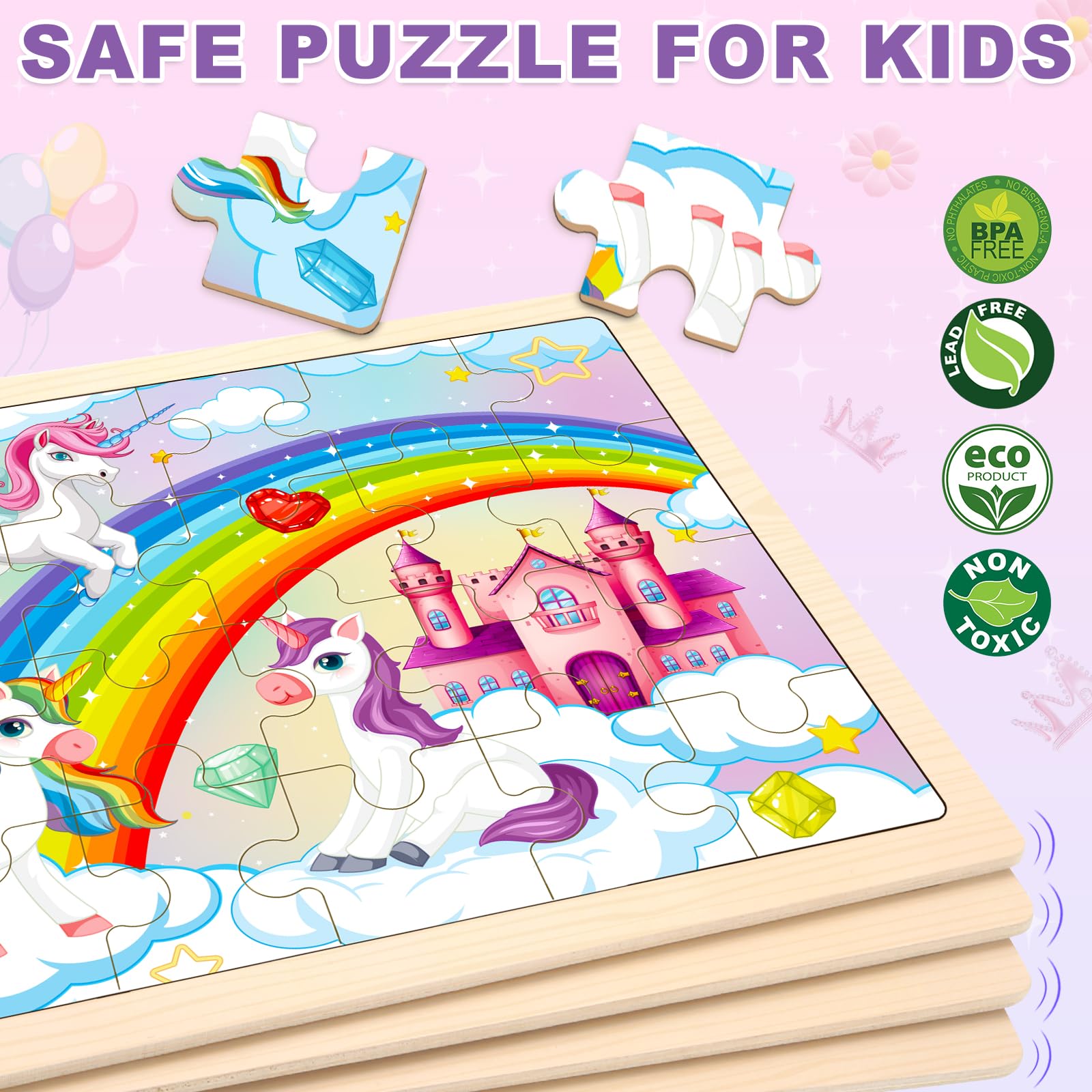 Einhorn und Meerjungfrau Holzpuzzle Feen für Kinder von 4-6 Jahren, 4 Packungen Reisepuzzle für Kinder von 2-4 Jahren, Vorschule Lernaktivitäten, Spielzeug für Kinder von 2-4 Jahren
