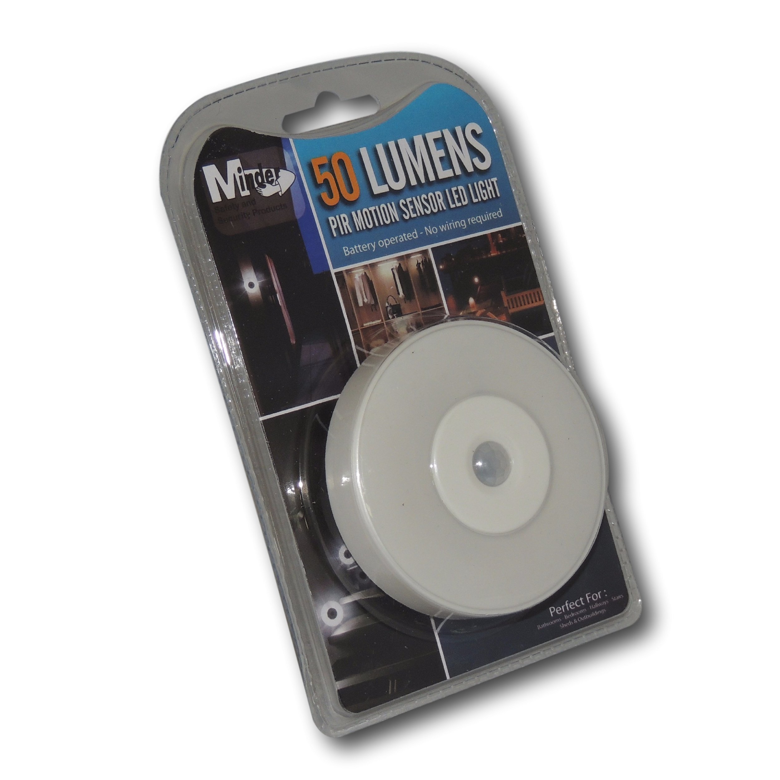 EPOSGEAR Minder Stick-On Adhesive LED Automatic PIR Motion Movement Activated Indoor Light - Perfect for use in Kitchens, Cupboards, Wardrobes, Closets and other low light areas (1 Round with Batteries)