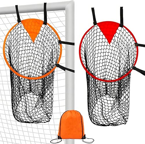 Soccer Goal Target Nets with Bag 2-Pack Orange & Red High-Visibility Accuracy Trainers with Catch Net, Adjustable Straps, Portable Shooting Targets