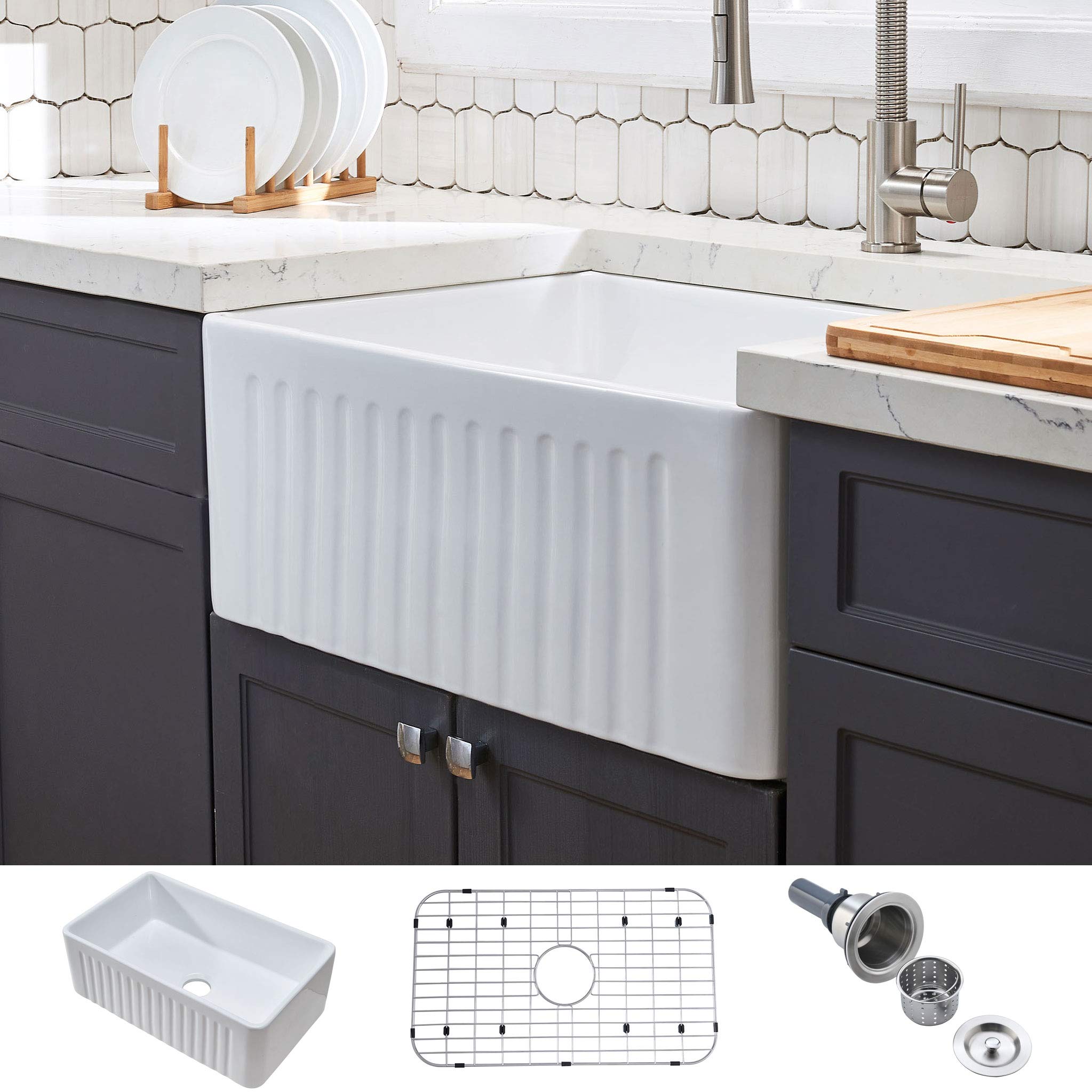 Buy KINGO HOME 24 Inch White Fireclay Farmhouse Sink, ApronFront