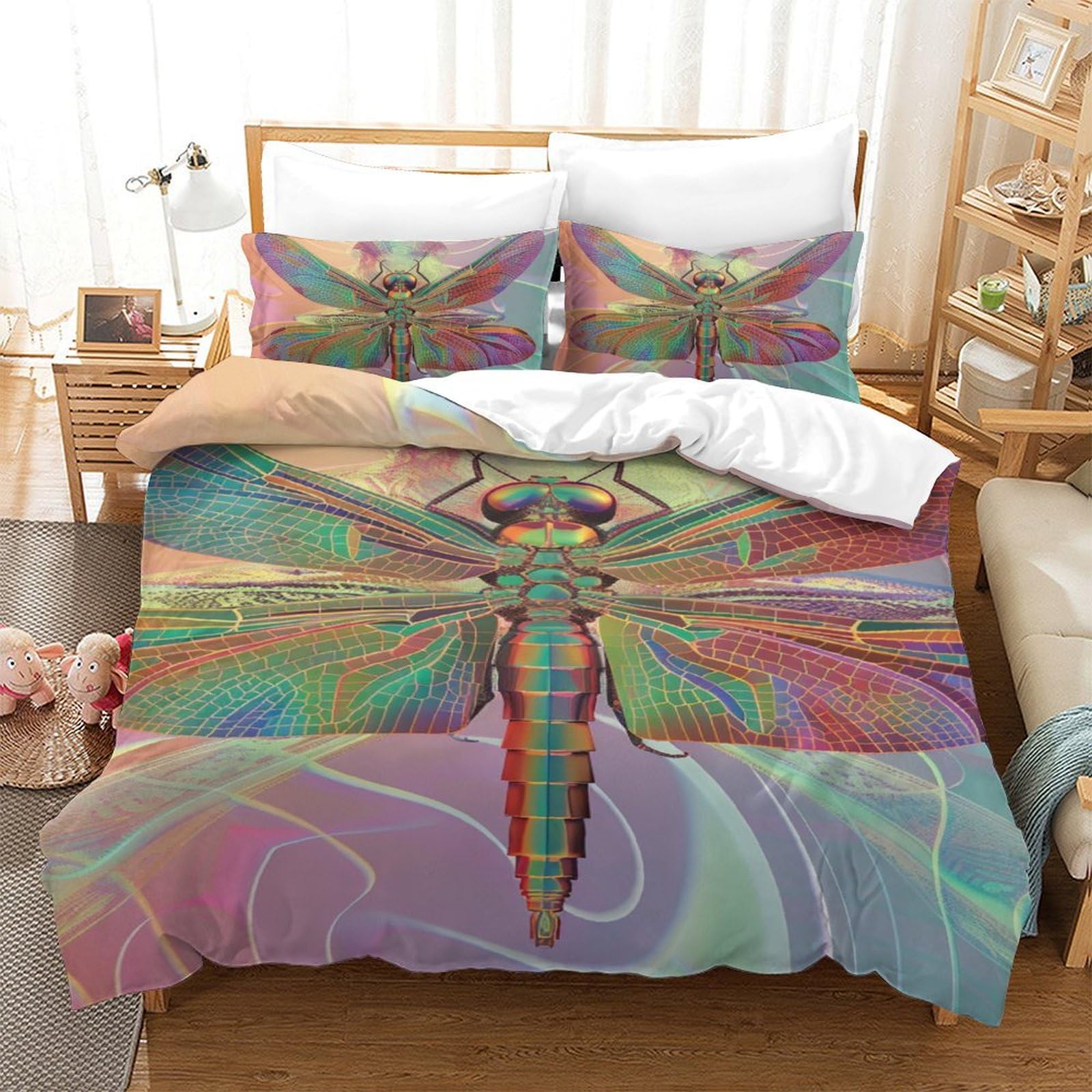 Housse de couette dragon 3D parure de lit ado 140x200 microfibre