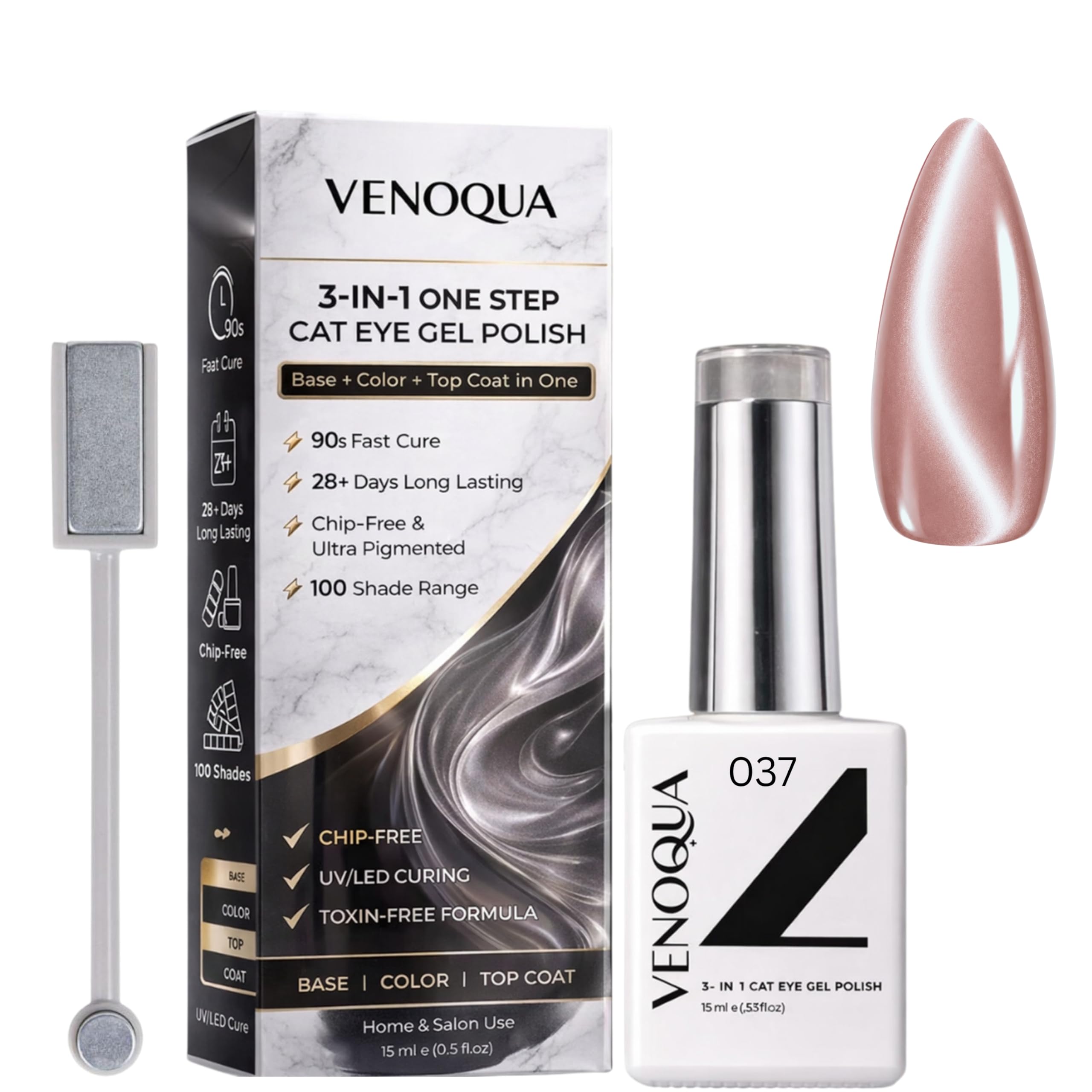 3-in-1 One Step Cat Eye Gel Polish | Base + Color + Top Coat in One | 28 Days Long Lasting, Chip-Free, Ultra Pigmented | 100 Shade Range | UV/LED Cure Nail Polish for Home & Salon Use | 37-image-16