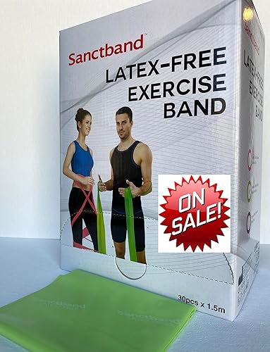 Sanctband - Bandas de resistencia sin látex (nivel de pino 2) 30 unidades dispensadoras de 5 pies4.9ft banda elástica de látex profesional para