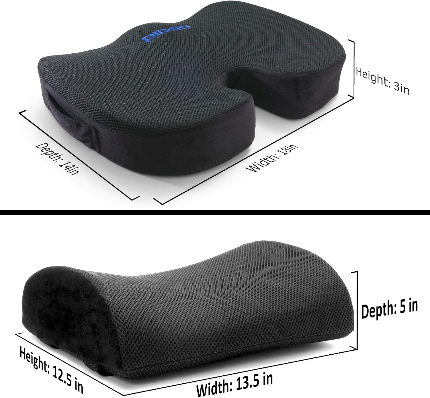 Plixio Memory Foam Seat Cushion and Lumbar Back Support Pillow- Chair Pillow for Sciatica, Coccyx, Back & Tailbone Pain Relief - Orthopedic Chair Pad for Support in Office Desk Chair and Car Seat