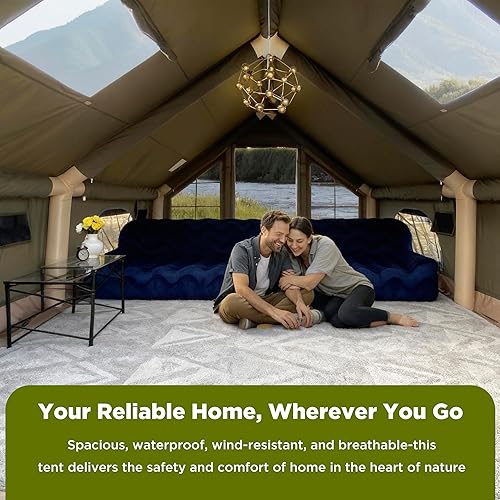 Miniatura 3 de Tienda de campaña inflable de lujo grande, tienda de campaña de lona de algodón con tecnología para 6-10 personas  Tienda de campaña transpirable e