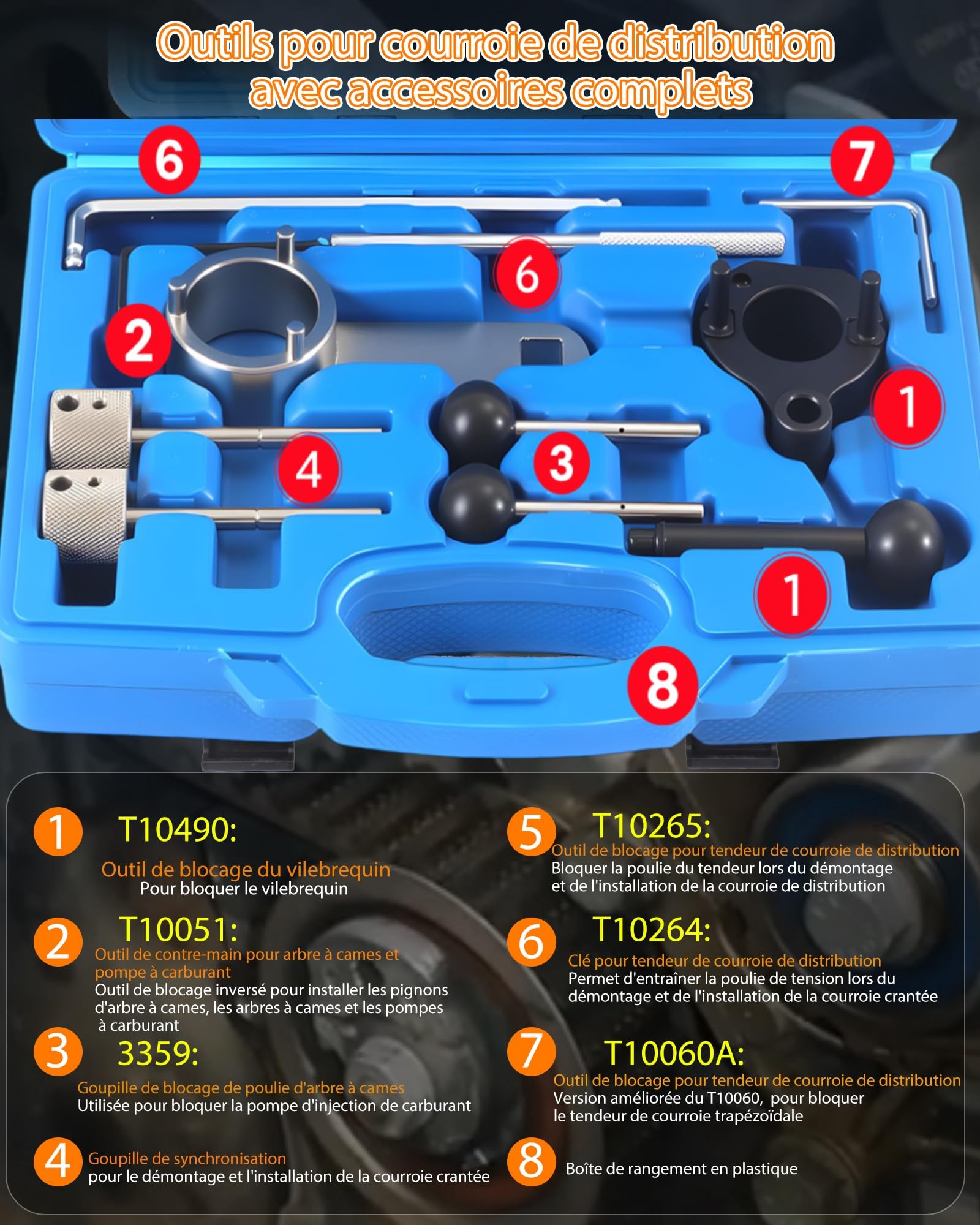 Outils de Calage Distribution Kit Compatible avec VW pour Audi pour SEAT pour Skoda T10264 T10265 T10490 T10051 3359 T10060A pour 1.4 1.6 2.0 TDI CR EA288 Engine Outils Courroie Distribution Moteur