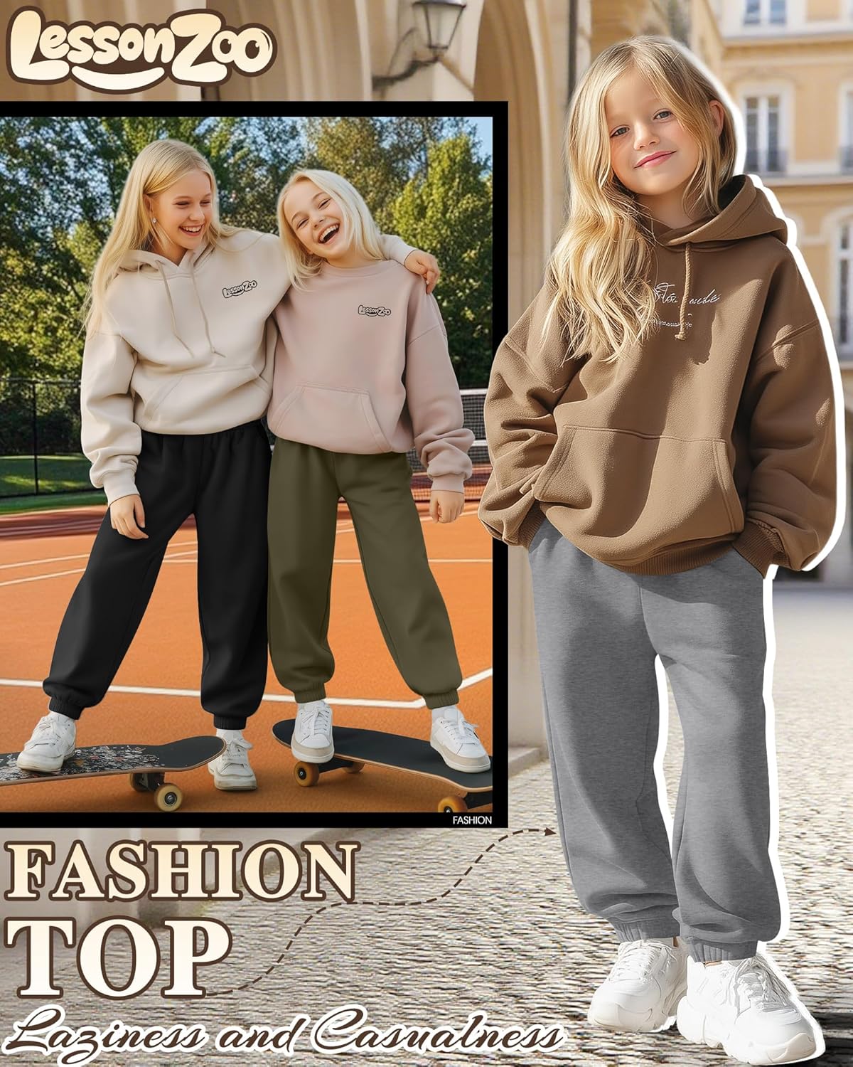 3 Pack Girls' Sweatpants Kids Elastic Waist Joggers Casual Athletic Pull on Teen Sweat Pants with Pockets - Image 3