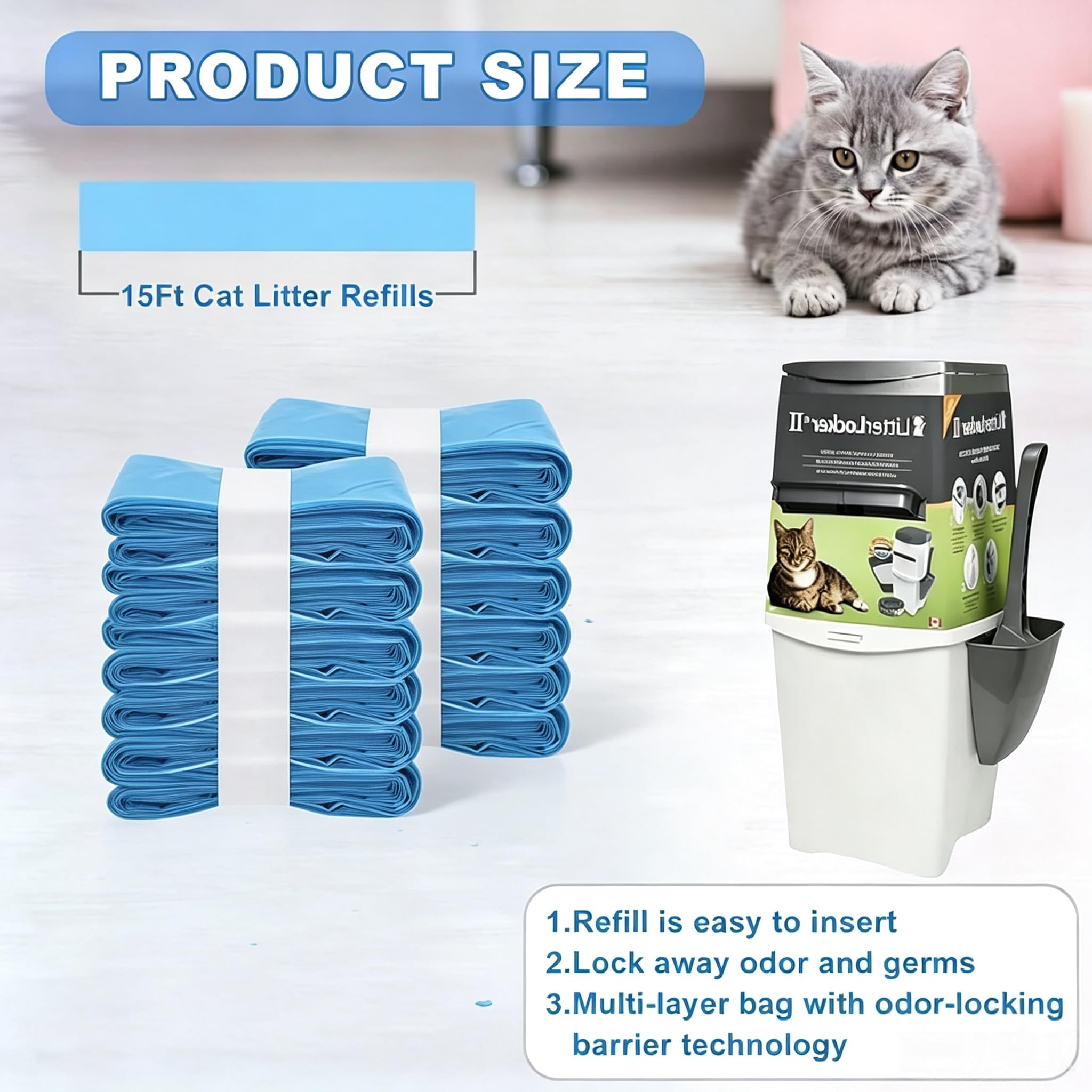 Paquete de 12 repuestos de arena para gatos, compatibles con recambios de bolsas Genie, perfumadas, color azul