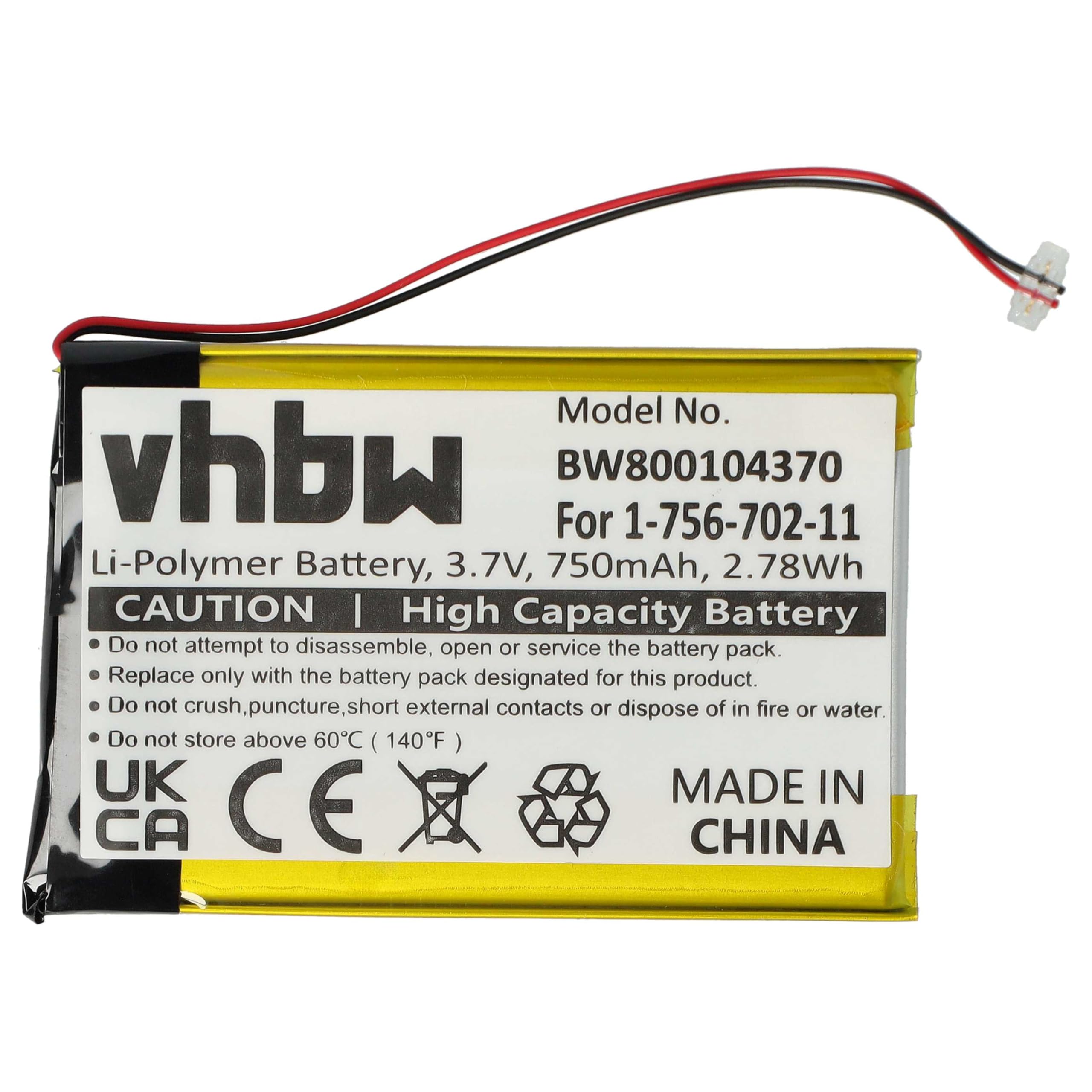 Vhbw Batteria Di Ricambio Compatibile Sony Per Lettori MP3 NWZ-A726, A728, A729, A818, A826 - 750mAh, Li-Ion, 3.7V
