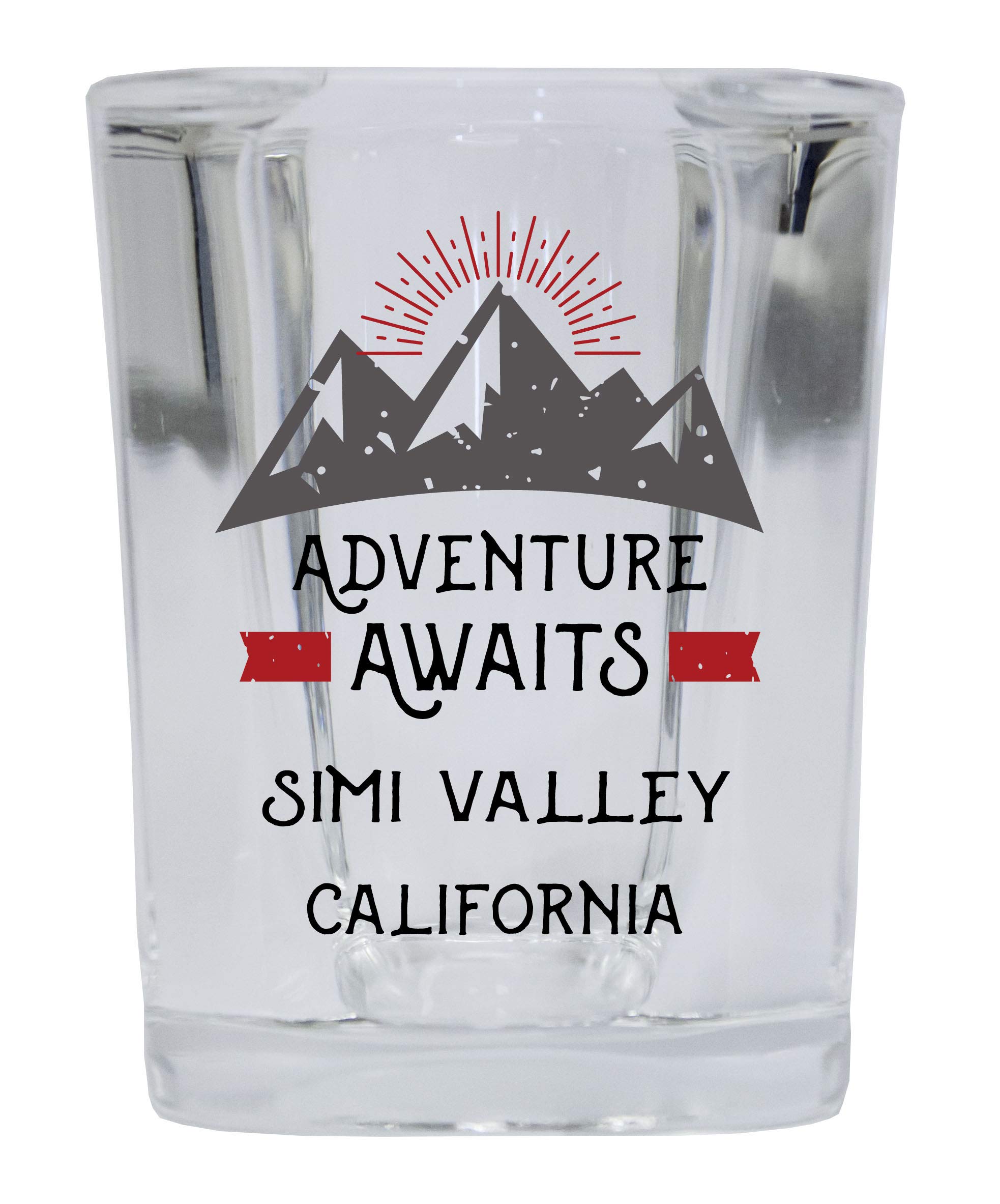 Simi Valley California Souvenir 2 Ounce Square Base Liquor Shot Glass Adventure Awaits Design