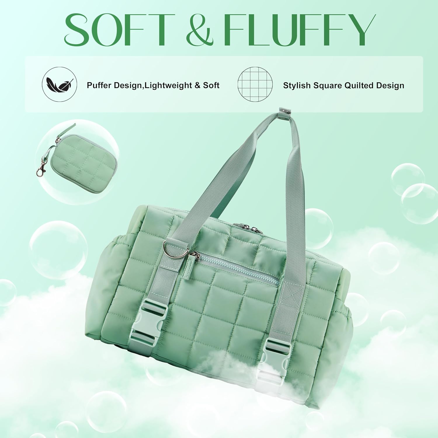 Small Gym Bag for Women, Puffy Sports Duffel Bag with Yoga Mat Holder, Gym Tote Bag with Wet Pocket & Coin Wallet, Carry on Bag for Workout Dance Pilates Ballet Swimming Travel - Image 6