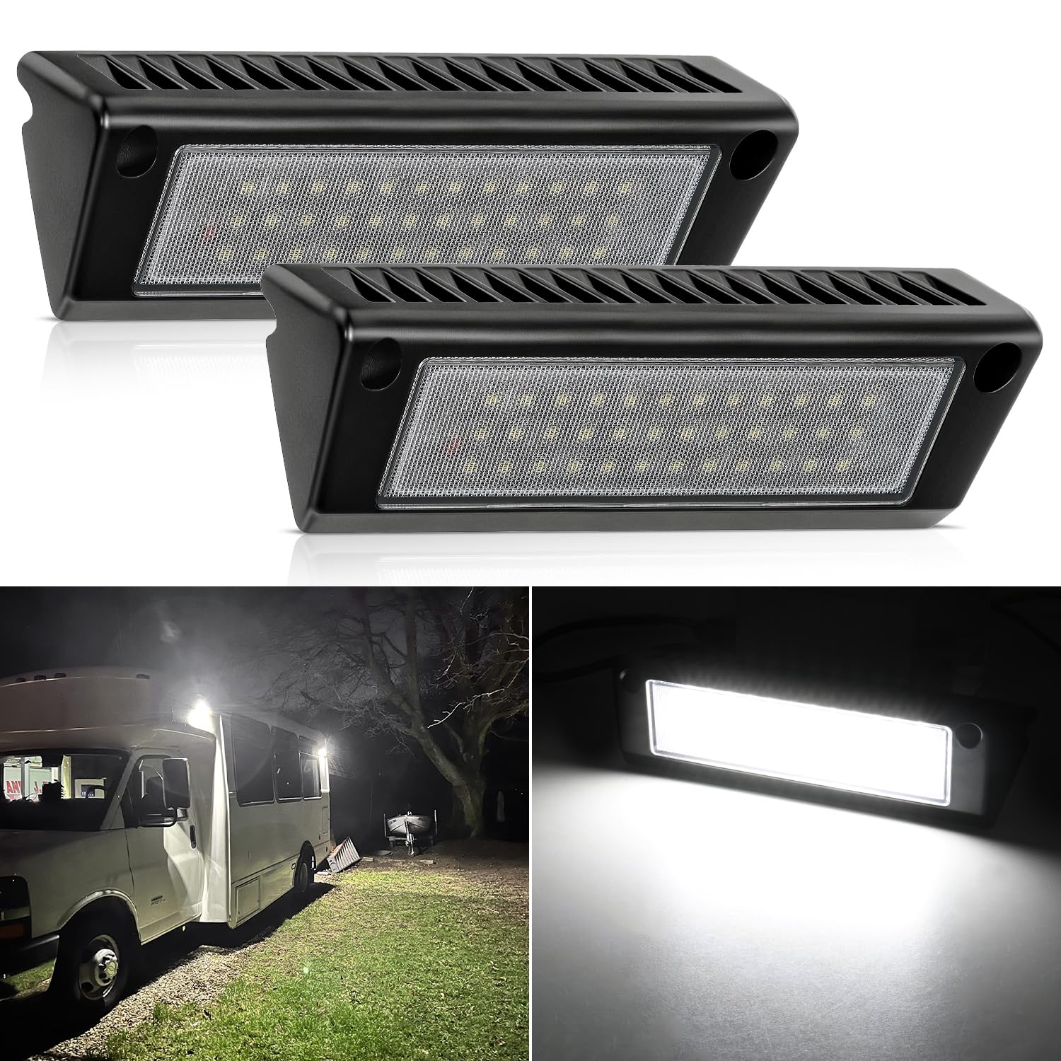 Nilight RV Exterior Light 2PCS 9 Inch Porch Lights Flood Beam 12V 24V LED Scene Cargo Lighting Black Aluminum Housing for RVs Trailers Travel Campers 5th Wheels Motorhome SUV Truck