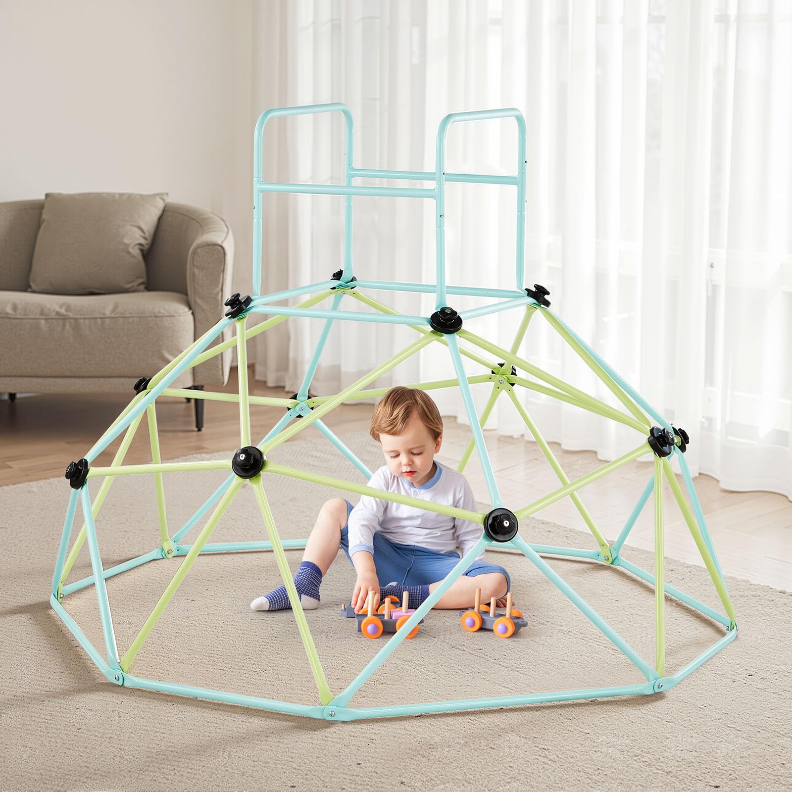 VEVOR Struttura da Arrampicata Geometrica a Cupola Larghezza 183 cm, Carico 270 kg, Attrezzatura da Arrampicata per Bambini dai 3 ai 10 Anni, Parco Giochi Giardino Esercizio da Esterno Blu Verde