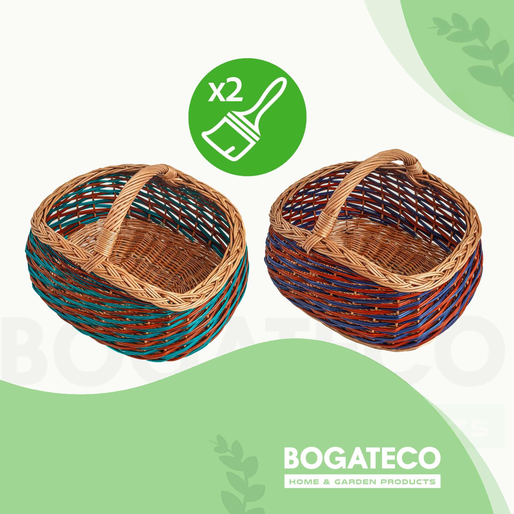 BOGATECO natürlicher Weidenkorb mit Griff | Großer Einkaufskorb 40X22X30 | Handgewebt, in zwei Farben erhältlich | Aufbewahrungskorb | Warenkorb | GRÜN