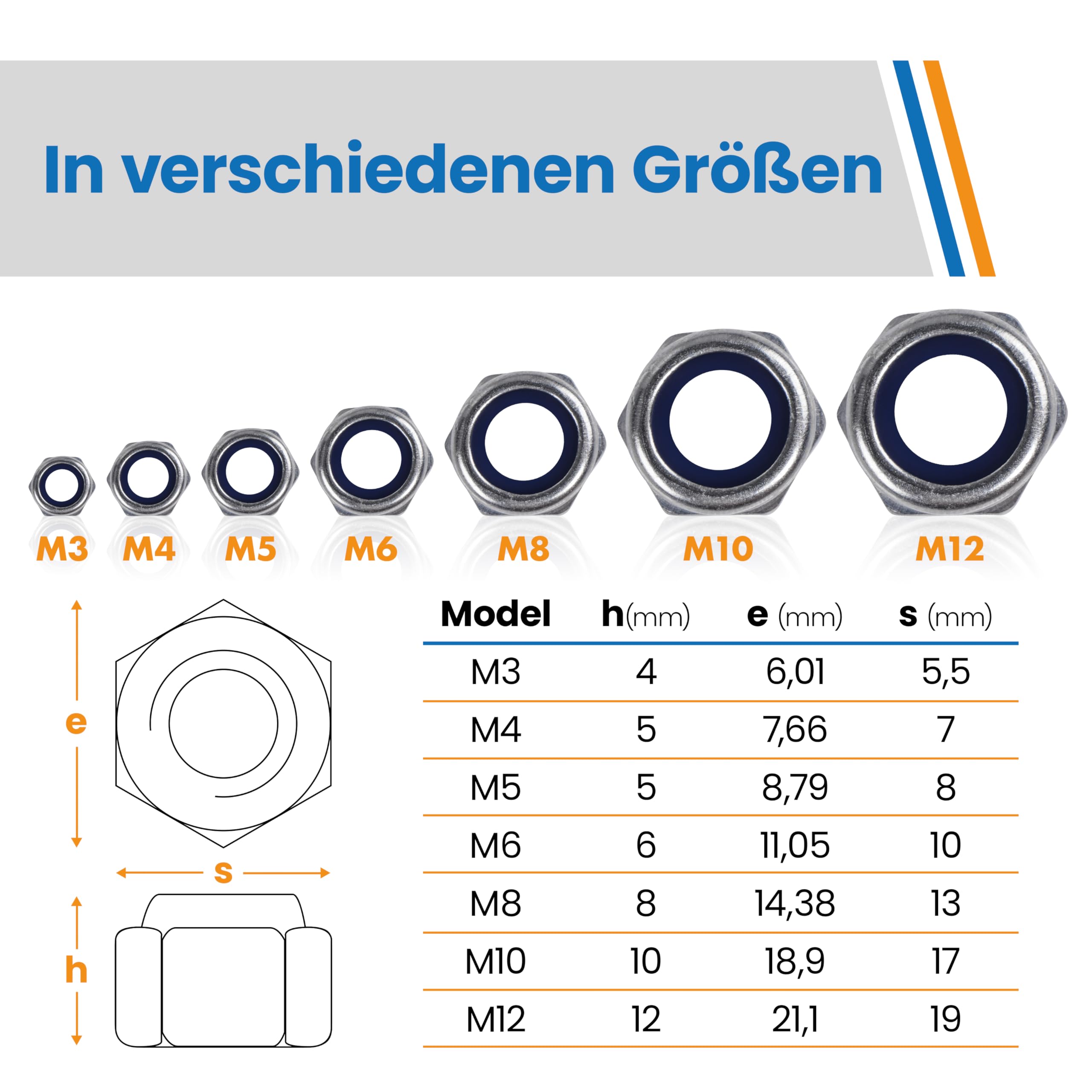 Dadi di sicurezza DIN 985 in acciaio inox M4 – 100 pezzi A2 – V2A antiruggine – Dadi autobloccanti per viti M4