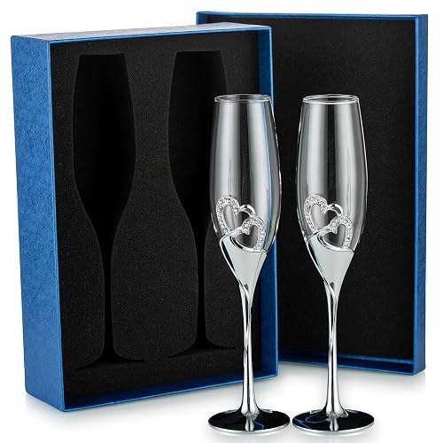 Sziqiqi Wedding Champagne Flutes, Silver Toasting Flute for Bride and