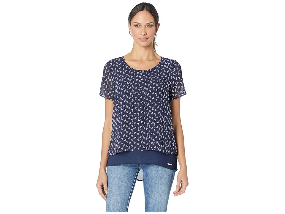 

MICHAEL Michael Kors West Dot Cut Out Top (True Navy/White) Women's Clothing