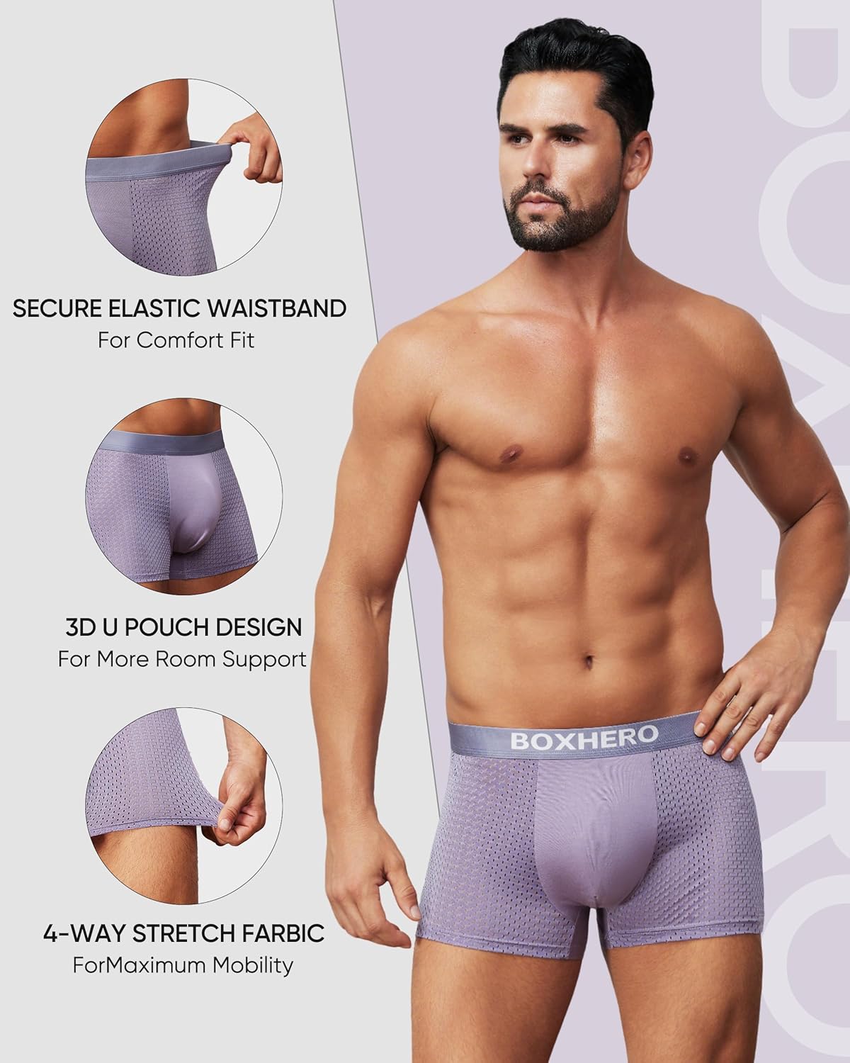 Boxhero [2026 Upgrade Bamboo Boxer Briefs- Breathable Mens Underwear, Built-in with 3D Pouch Comfortable Underwear for Men - Image 6