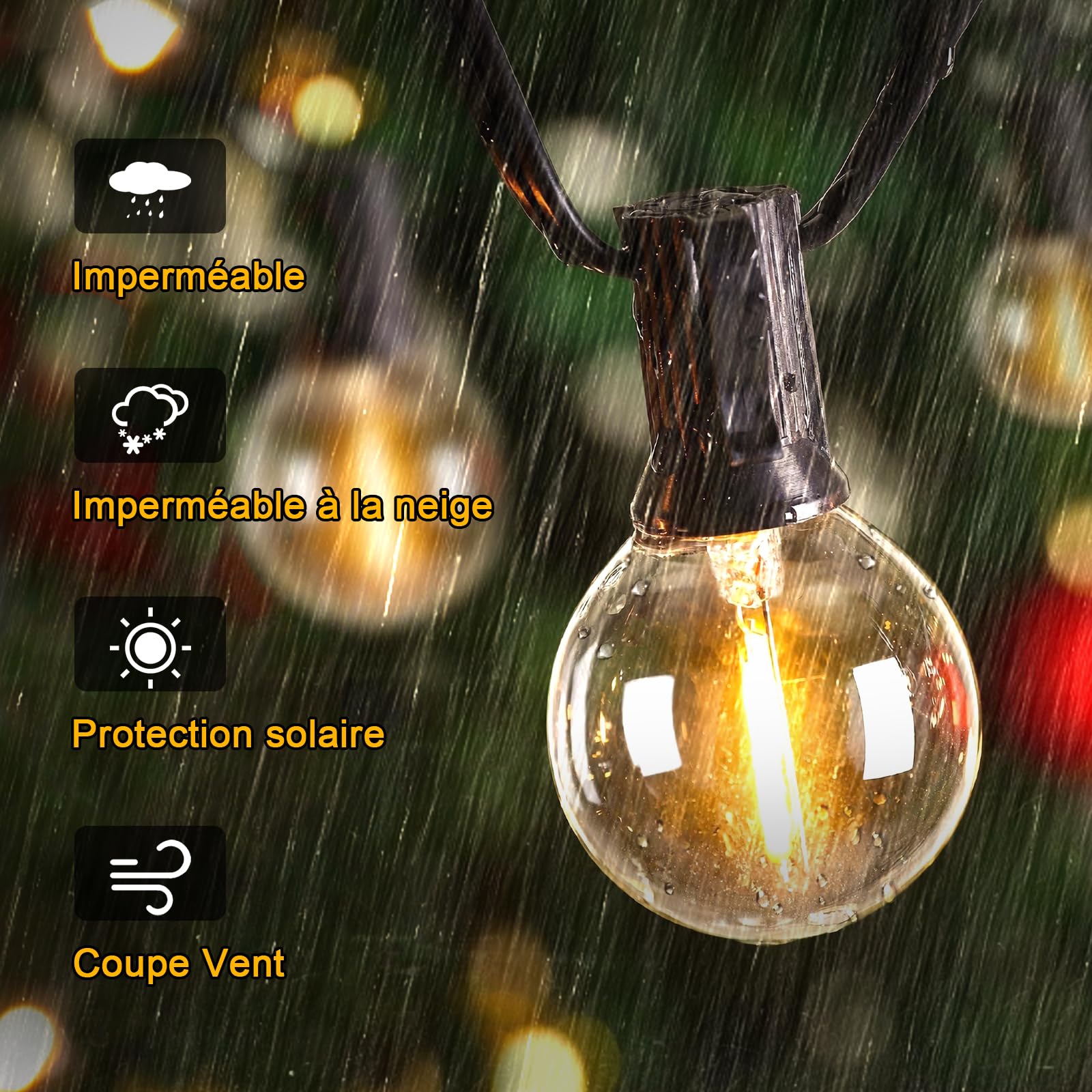 Guirlande Guinguette Exterieur 30M, 37+2 G40 LED Ampoules, Guirlande Lumineuse Exterieure IP44 Imperméable avec Prise, Connectable, Dimmable Temporisé - Blanc Chaud pour Jardin, Terrasse,Mariage