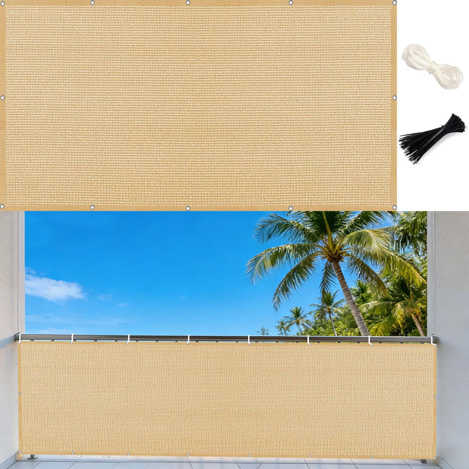Bâche de balcon brise-vue anti UV et coupe-vent pour jardin coloris sable