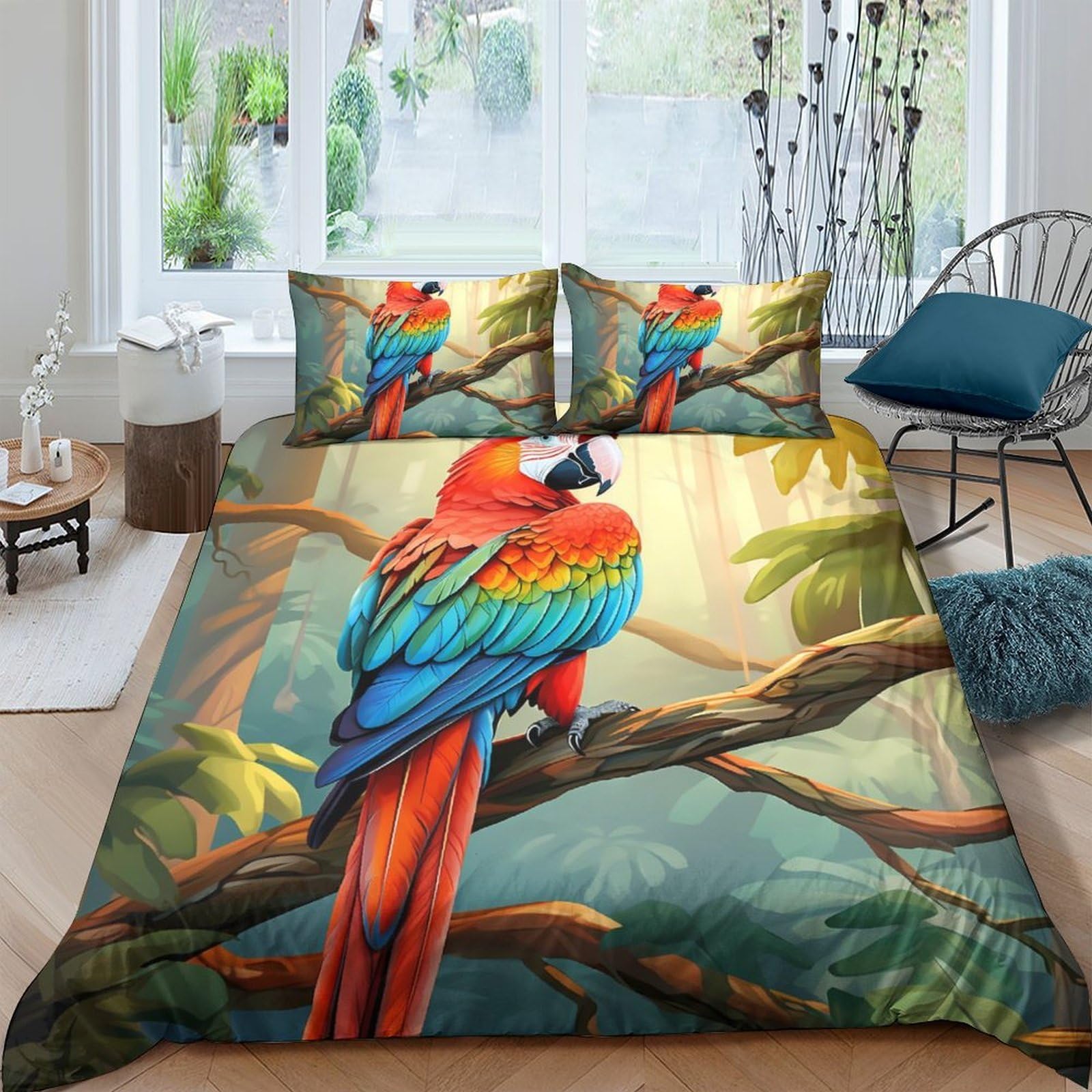 Ctjqhvkz Style-1 3D Printed Tropical Parrot Fitted Sheet Microfiber Soft Colorful Rainforest Mattress Cover For Bedroom Guest Room Decor Single（135X200cm）