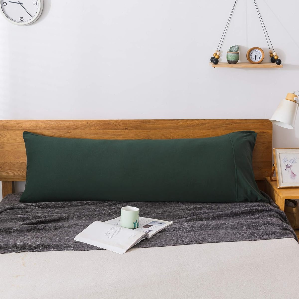 H HOUSEHOLD 100% Jersey Knit Cotton Body Size Pillowcases Set of 1, Super Soft Breathable Pillow Cases for Sleeping, Envelope Closure, Stretchy T-Shirt Fabric (Dark Green, Body Size Pillowcase)
