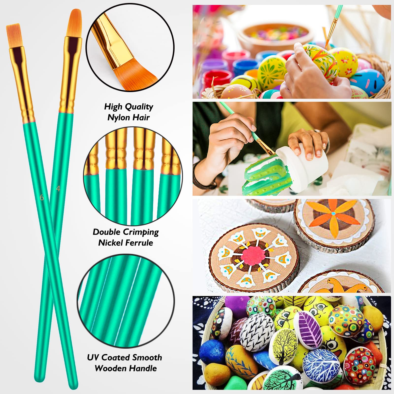 Paint Brushes Set, 20 Pcs Paint Brushes for Acrylic Painting, Oil Watercolor Acrylic Paint Brush, Artist Paintbrushes for Body Face Rock Canvas, Adult Drawing Arts Crafts Supplies,: Green