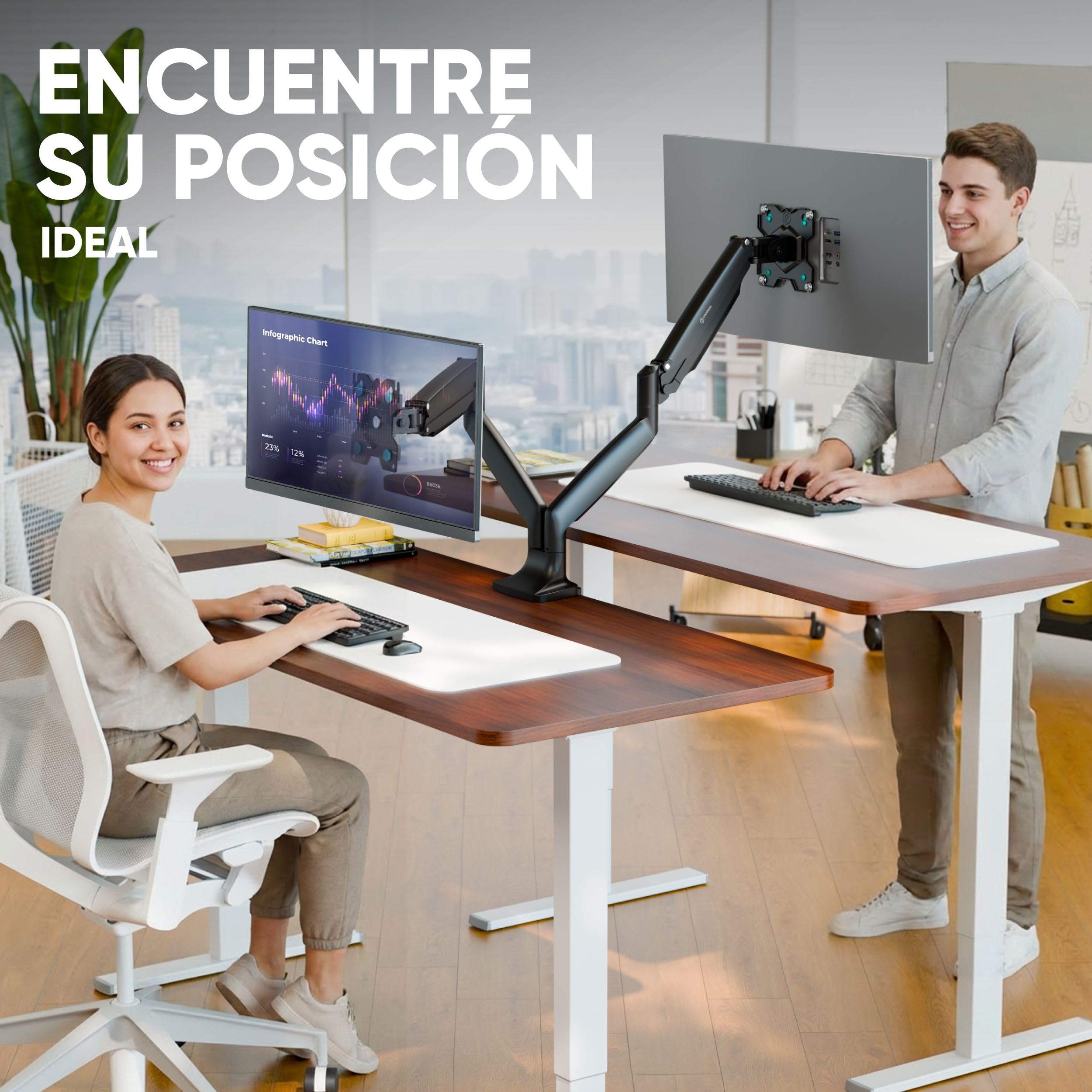 ONKRON Soporte Monitor Doble 13-32 pulgadas, Carga Total hasta 18 kg, VESA 75x75-100x100, Brazo Monitor Doble Articulado, Ajustable, Giratorio e Inclinable, Soporte 2 Monitores Escritorio Negro G200-B