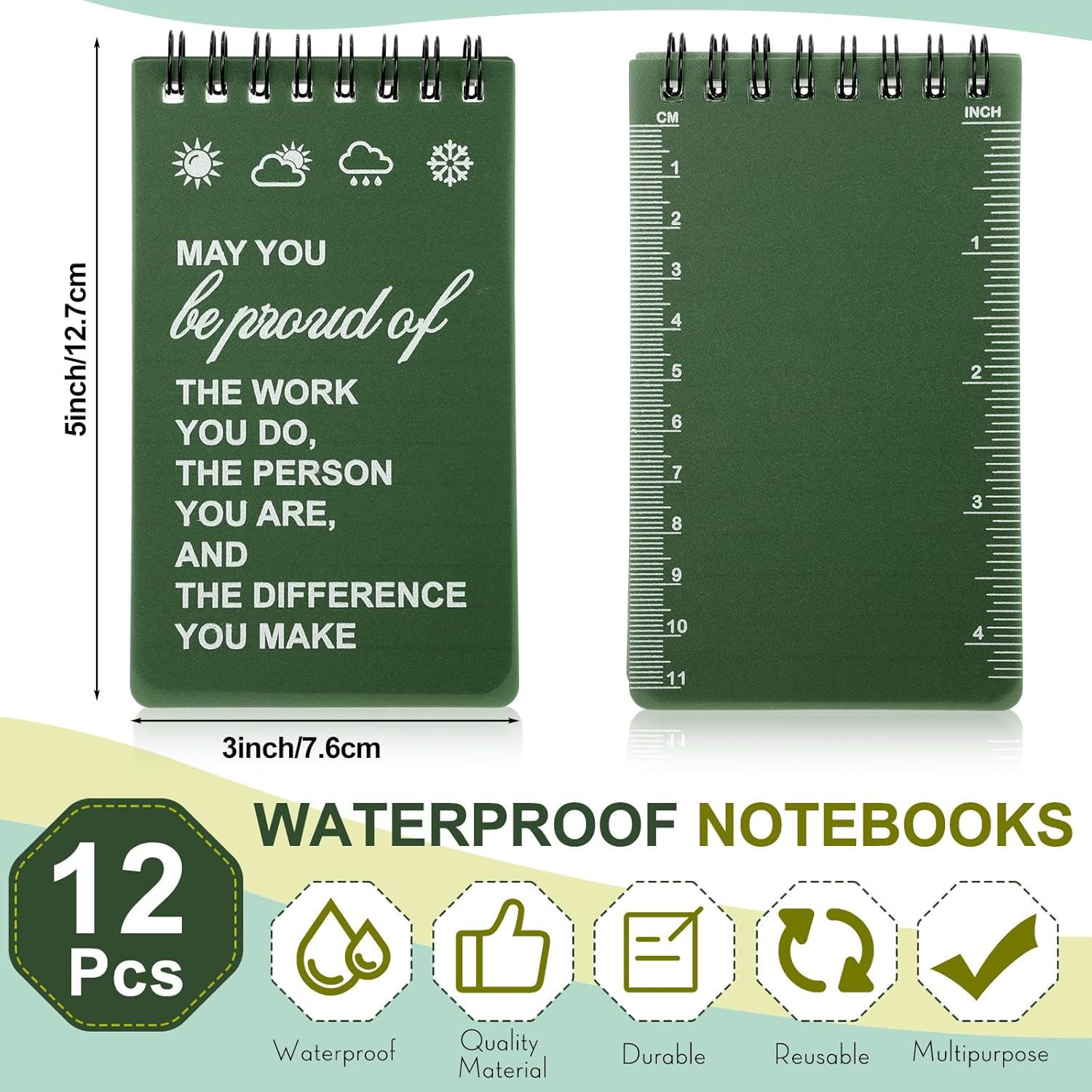 24 Pcs Waterproof Notebook with Multitool Pen Set Include 3 x 5 Top Spiral Pocket Notepad and Gift Tool Pen Back to School Supplies, Outdoor Activities Supplies Employee Appreciation Gifts(Dark Green)